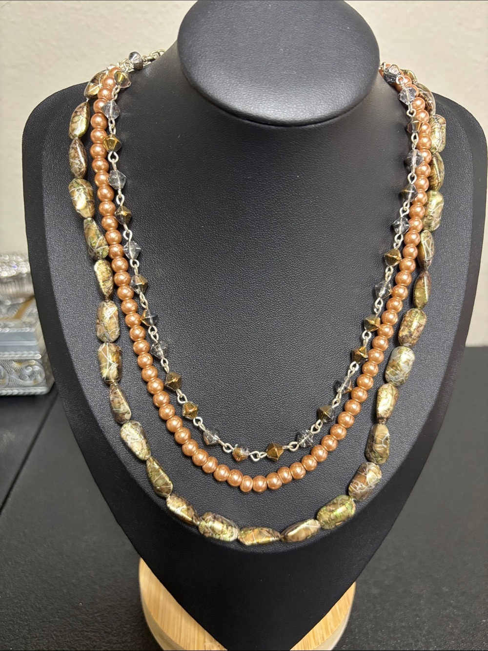 Layered Brown & Gold Beaded Women’s Necklace Boho
